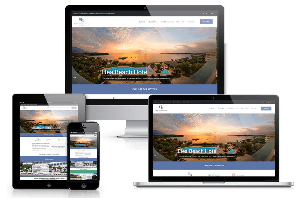 Απεικόνιση σε Διάφορες Συσκευές της Αρχικής Σελίδας της Ιστοσελίδας eleabeach.com